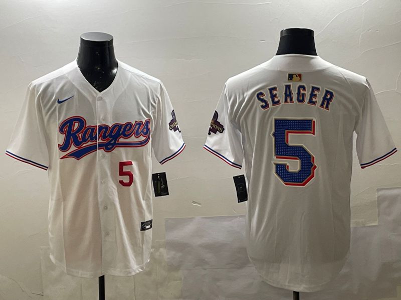 Men Texas Rangers #5 Seager White Gold Game 2025 Nike MLB Jersey style 4->texas rangers->MLB Jersey